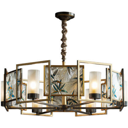 Chinese Dome Enamel Iron Copper Glass Chandelier