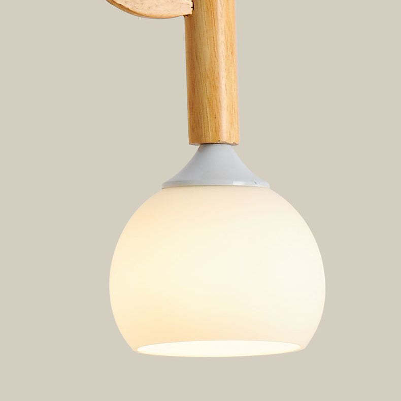 Japanese Branches Leaves Rubber Wood Glass Iron Chandelier
