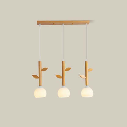 Japanese Branches Leaves Rubber Wood Glass Iron Chandelier