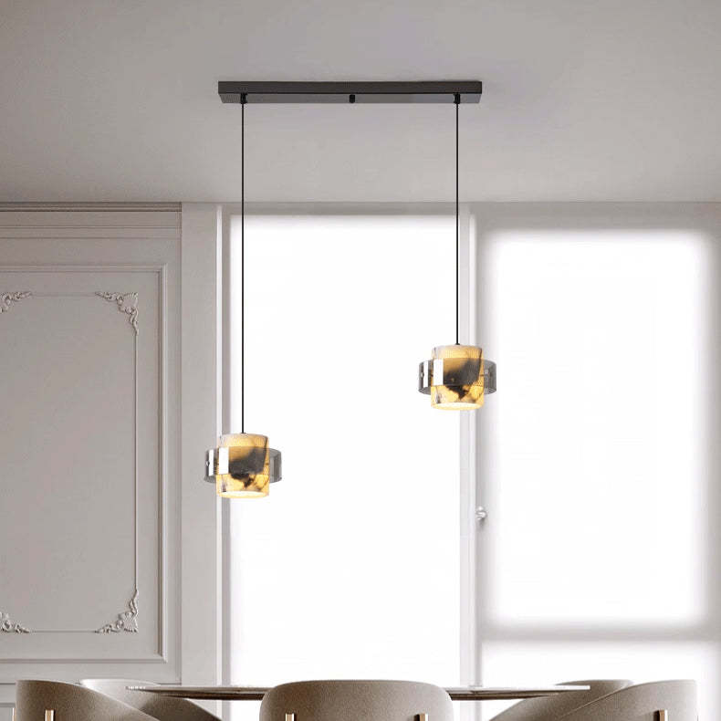 Scandinavian Cylinder Marble Glass Chandelier