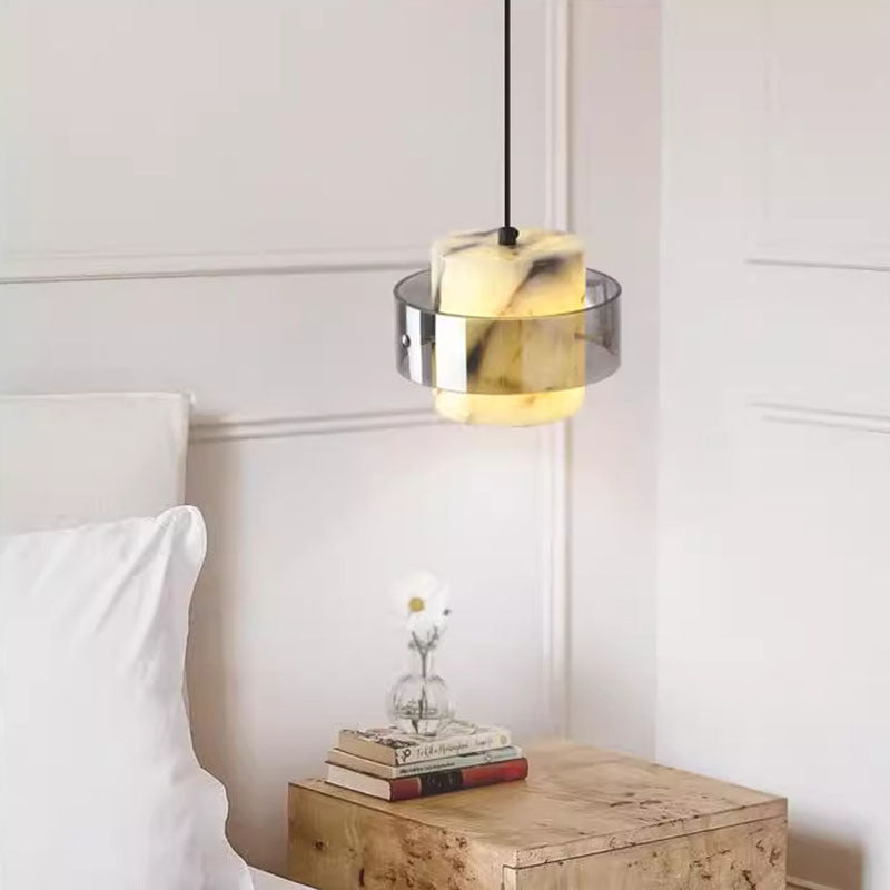 Scandinavian Cylinder Marble Glass Chandelier