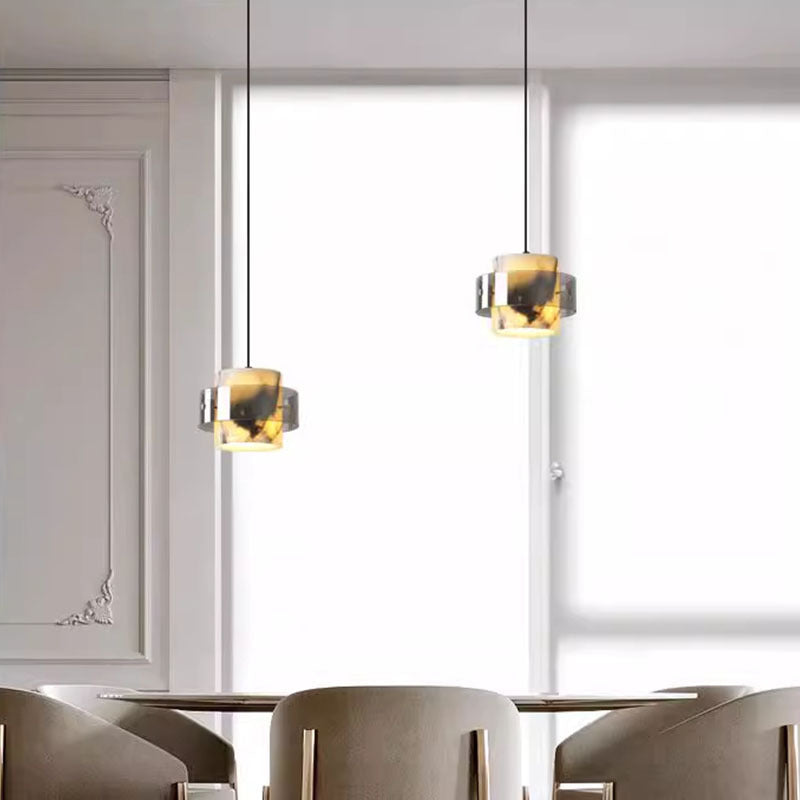 Scandinavian Cylinder Marble Glass Chandelier