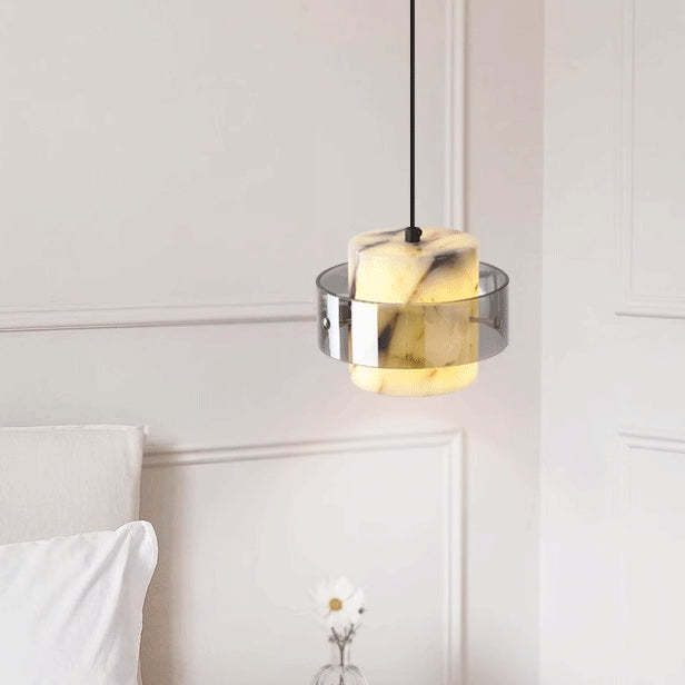 Scandinavian Cylinder Marble Glass Chandelier