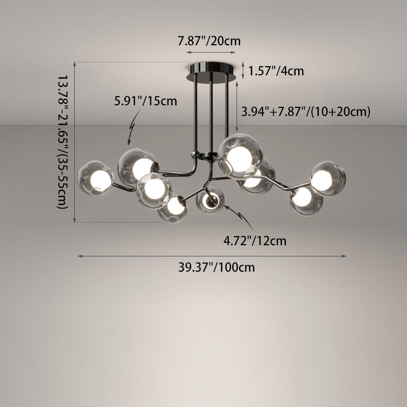 Scandinavian Dome Orb Branch Iron Glass Chandelier