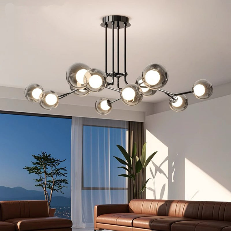 Scandinavian Dome Orb Branch Iron Glass Chandelier