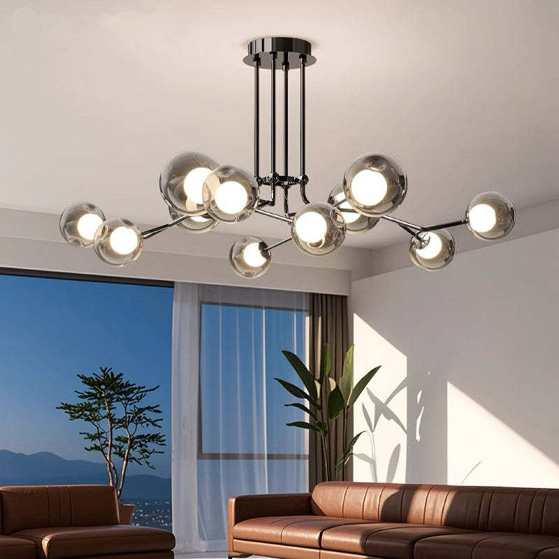 Scandinavian Dome Orb Branch Iron Glass Chandelier