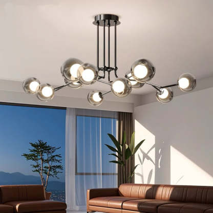 Scandinavian Dome Orb Branch Iron Glass Chandelier