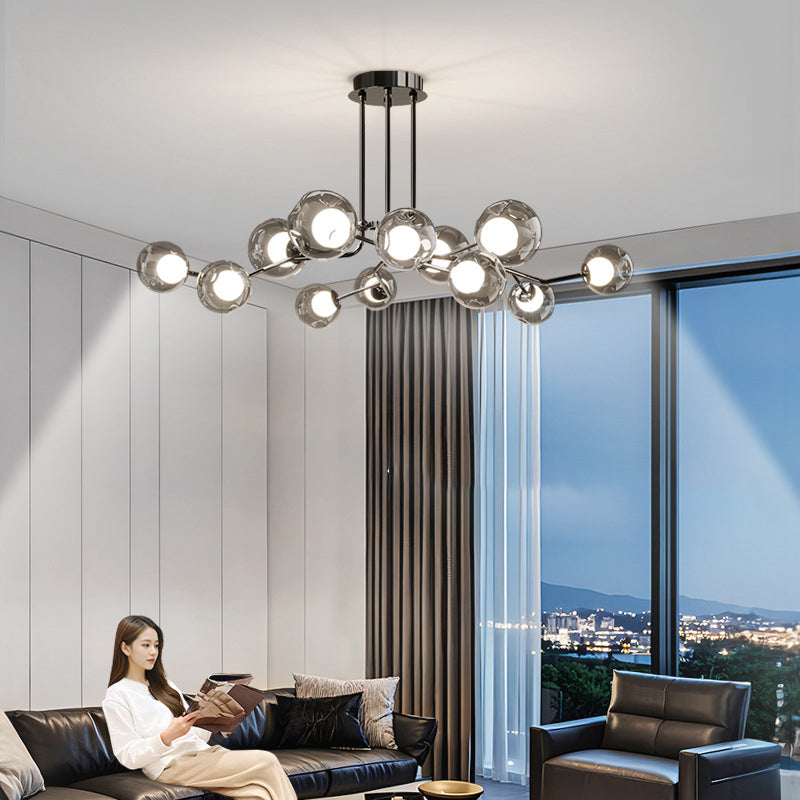 Scandinavian Dome Orb Branch Iron Glass Chandelier