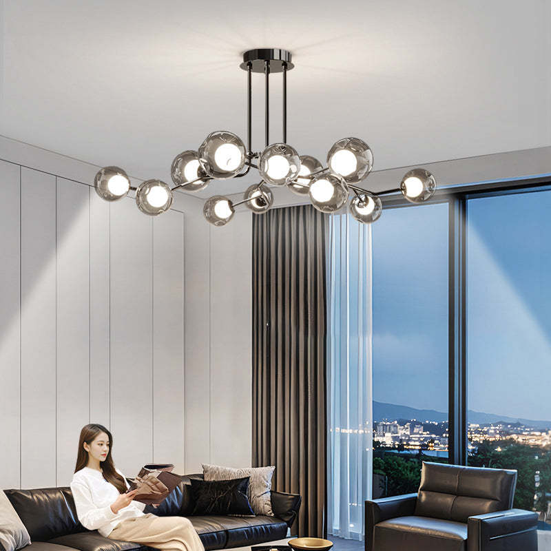 Scandinavian Dome Orb Branch Iron Glass Chandelier