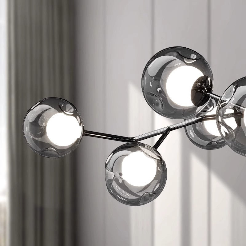 Scandinavian Dome Orb Branch Iron Glass Chandelier