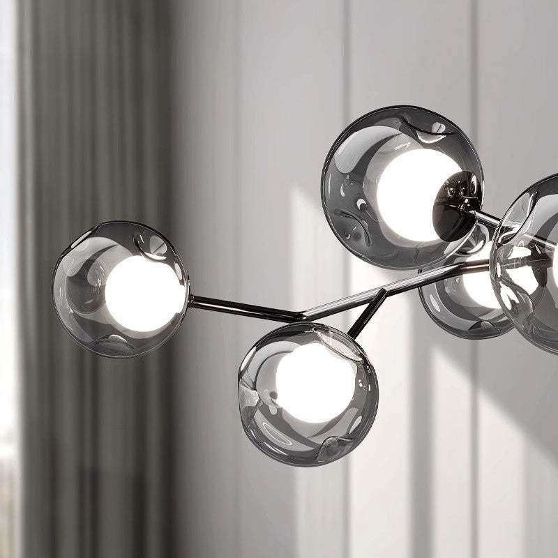 Scandinavian Dome Orb Branch Iron Glass Chandelier