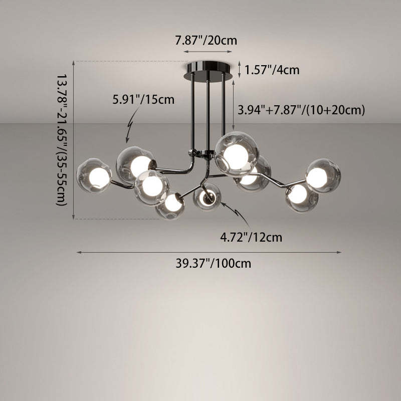 Scandinavian Dome Orb Branch Iron Glass Chandelier