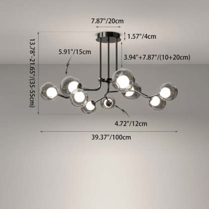 Scandinavian Dome Orb Branch Iron Glass Chandelier