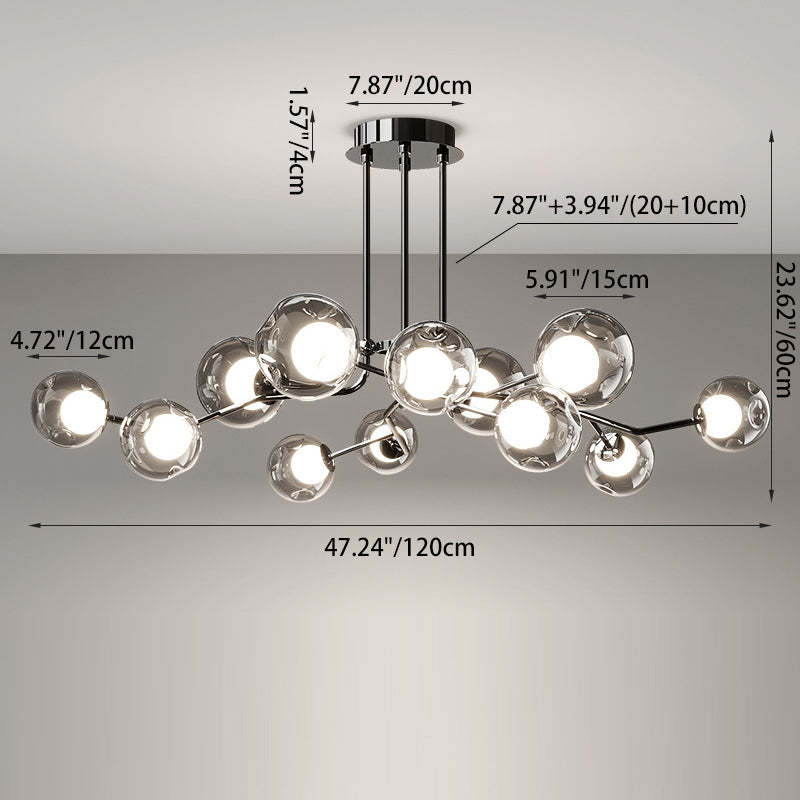 Scandinavian Dome Orb Branch Iron Glass Chandelier