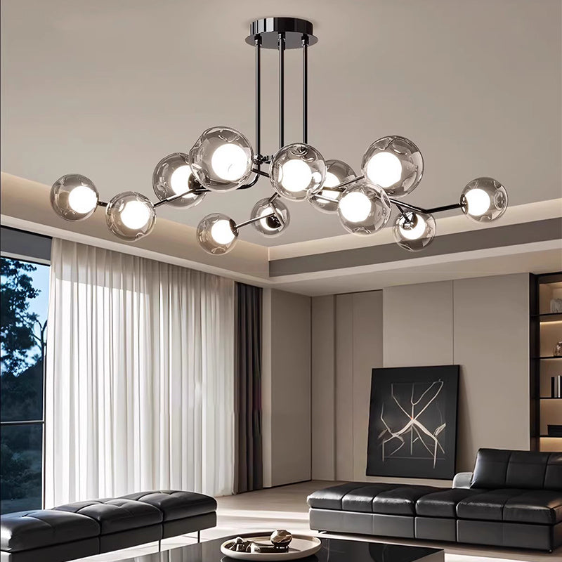 Scandinavian Dome Orb Branch Iron Glass Chandelier