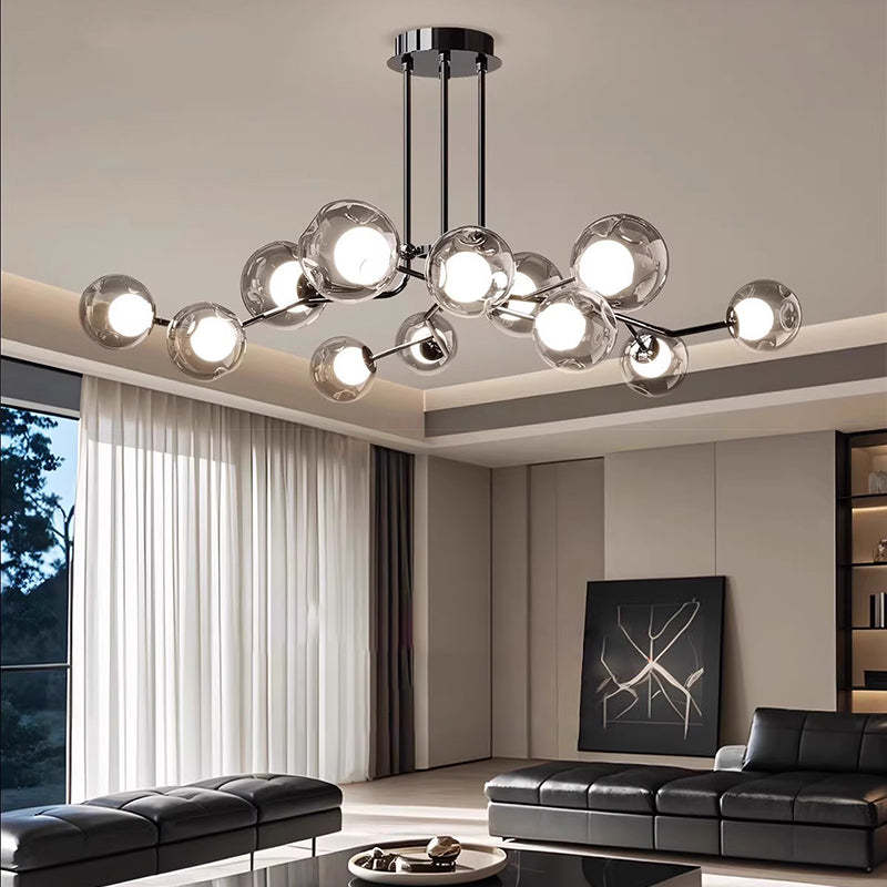 Scandinavian Dome Orb Branch Iron Glass Chandelier