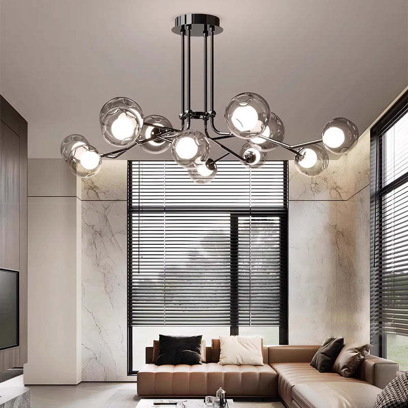 Scandinavian Dome Orb Branch Iron Glass Chandelier
