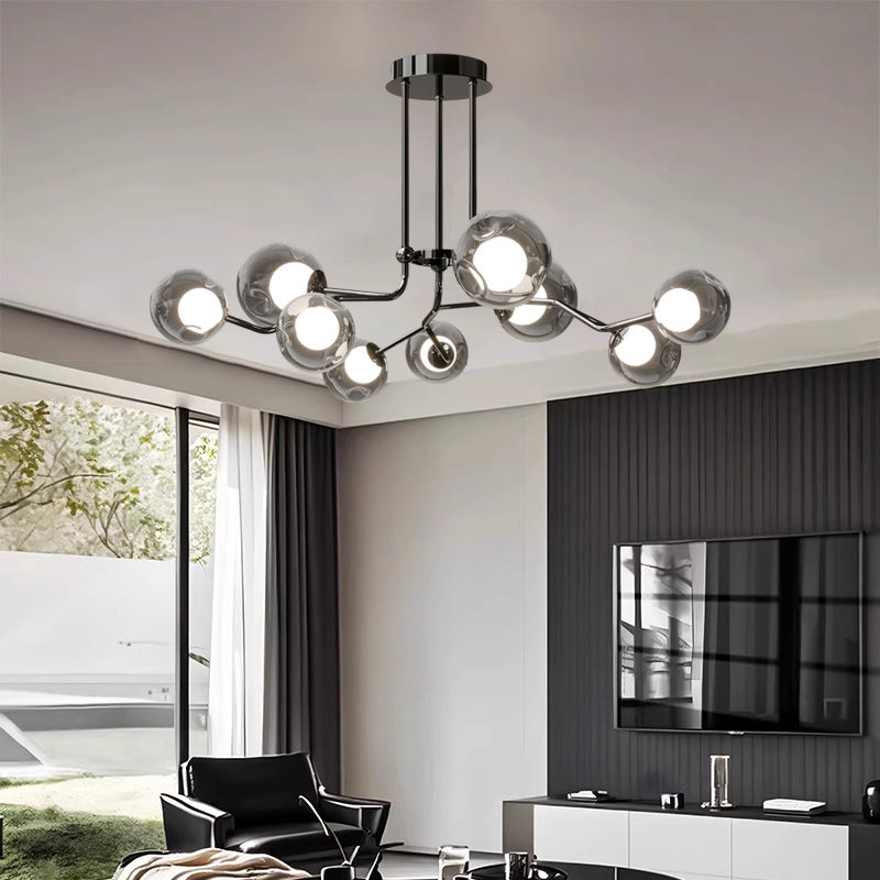 Scandinavian Dome Orb Branch Iron Glass Chandelier