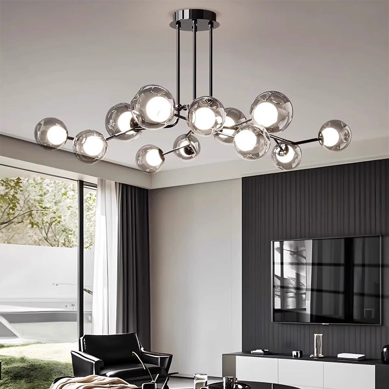 Scandinavian Dome Orb Branch Iron Glass Chandelier