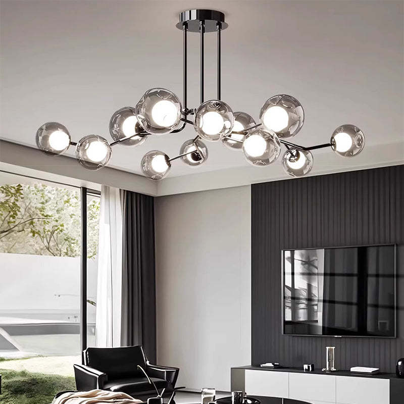 Scandinavian Dome Orb Branch Iron Glass Chandelier