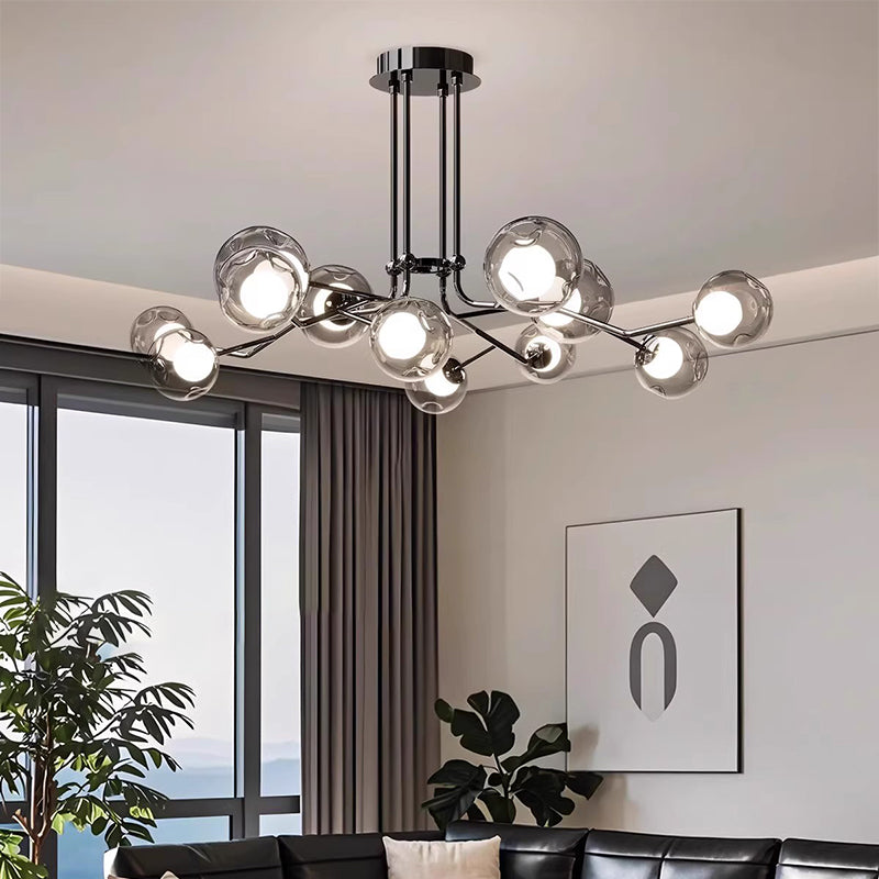 Scandinavian Dome Orb Branch Iron Glass Chandelier