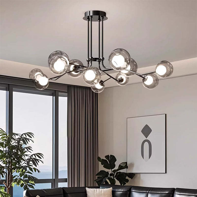 Scandinavian Dome Orb Branch Iron Glass Chandelier