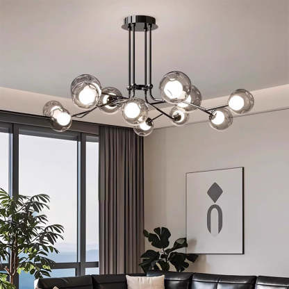 Scandinavian Dome Orb Branch Iron Glass Chandelier