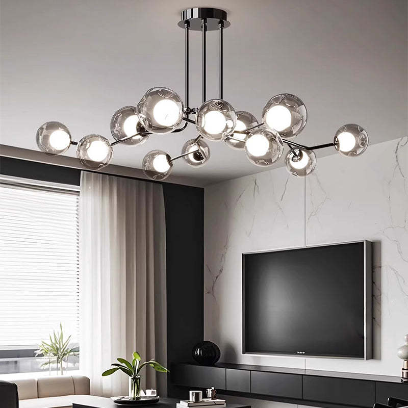 Scandinavian Dome Orb Branch Iron Glass Chandelier