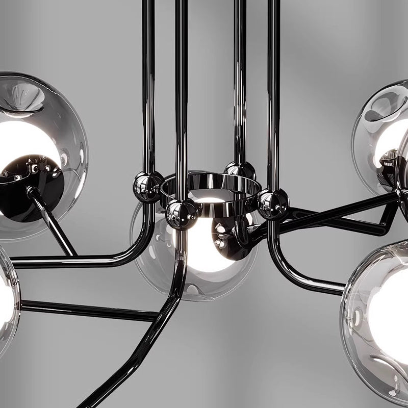 Scandinavian Dome Orb Branch Iron Glass Chandelier