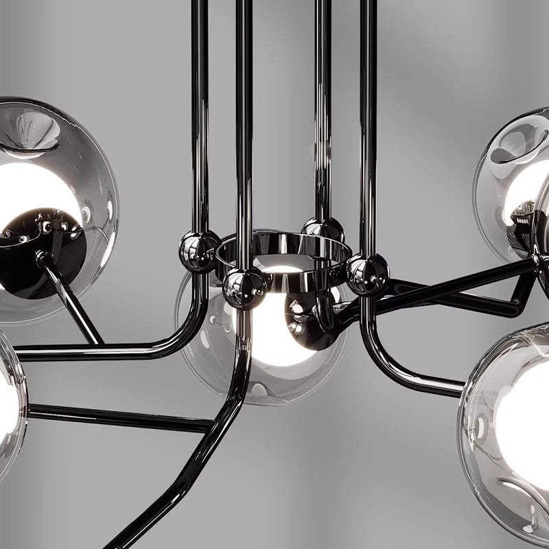 Scandinavian Dome Orb Branch Iron Glass Chandelier
