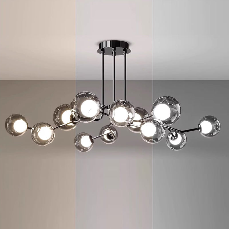 Scandinavian Dome Orb Branch Iron Glass Chandelier