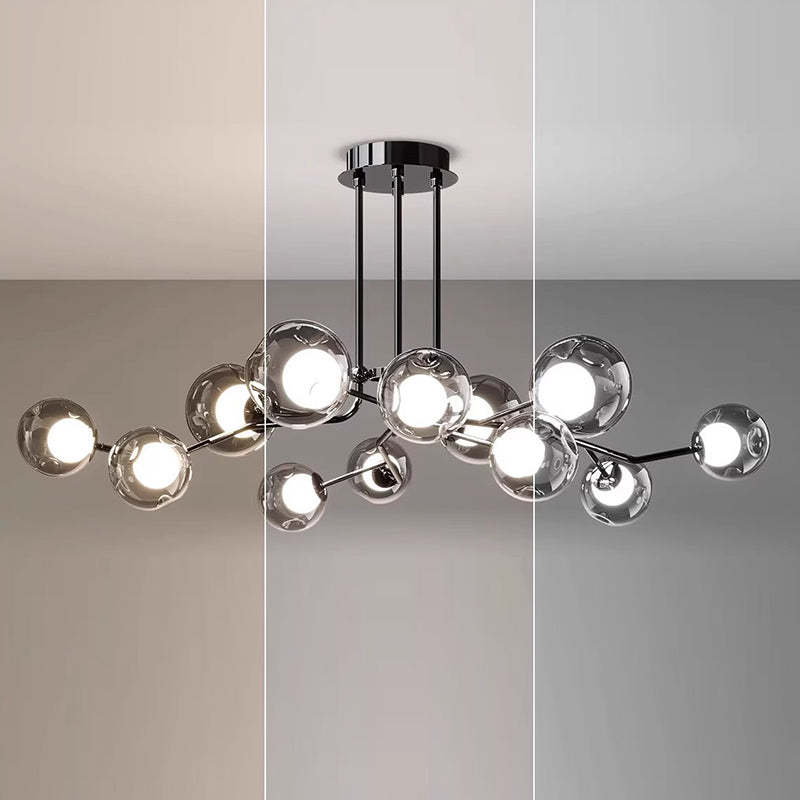 Scandinavian Dome Orb Branch Iron Glass Chandelier