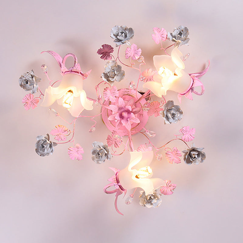 Nordic Glass Branch Flower 3-Light Ceiling Light