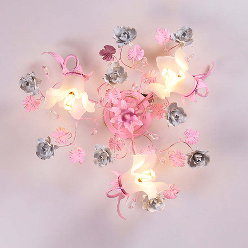 Nordic Glass Branch Flower 3-Light Ceiling Light