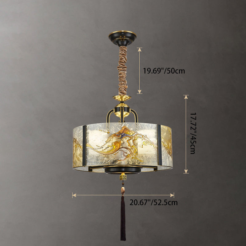 Chinese Round Enamel Copper Glass Chandelier
