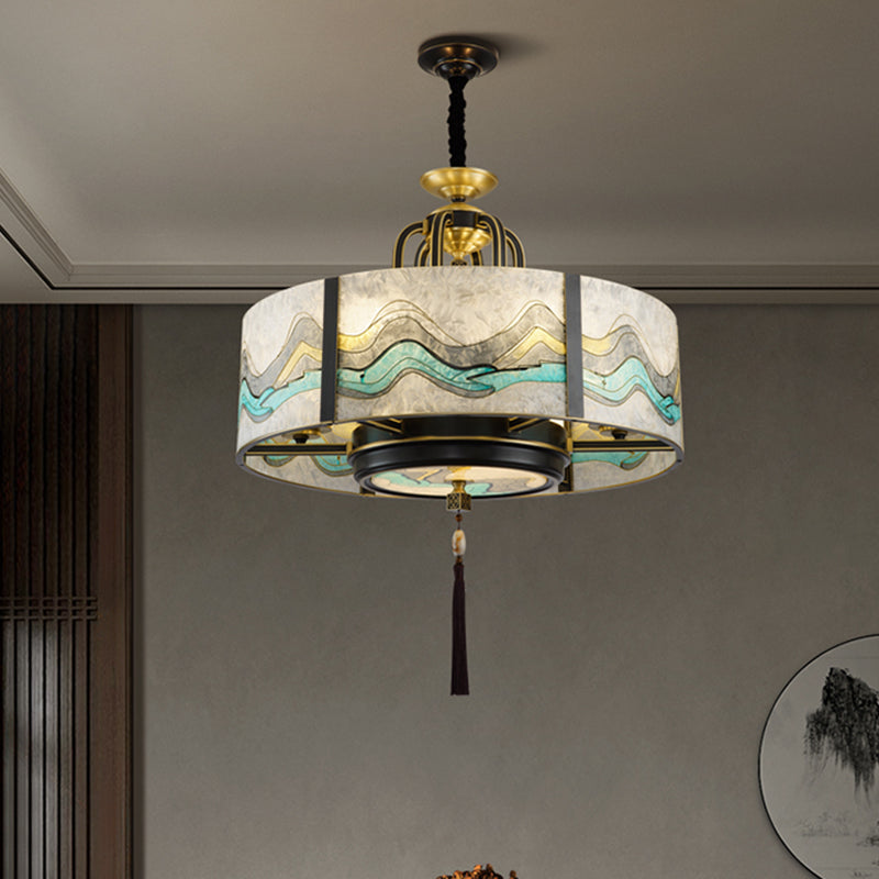 Chinese Round Enamel Copper Glass Chandelier