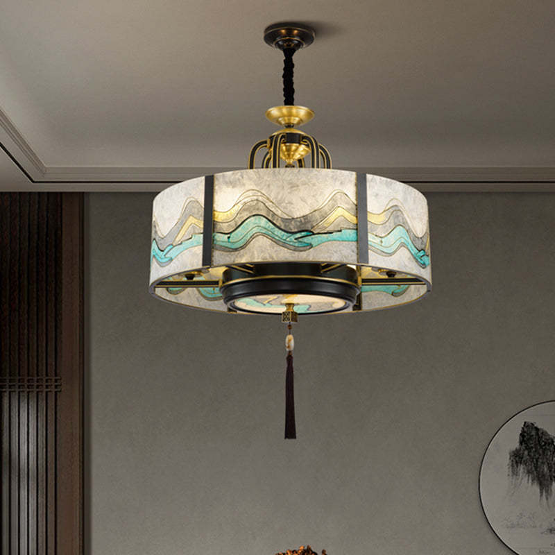 Chinese Round Enamel Copper Glass Chandelier
