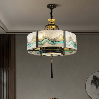 Chinese Round Enamel Copper Glass Chandelier