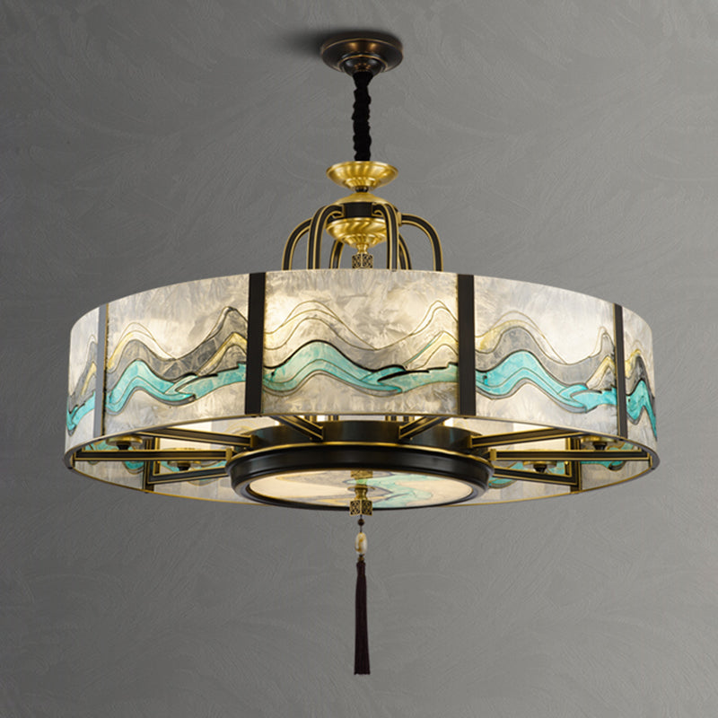 Chinese Round Enamel Copper Glass Chandelier
