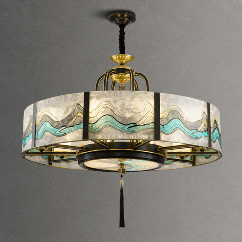 Chinese Round Enamel Copper Glass Chandelier