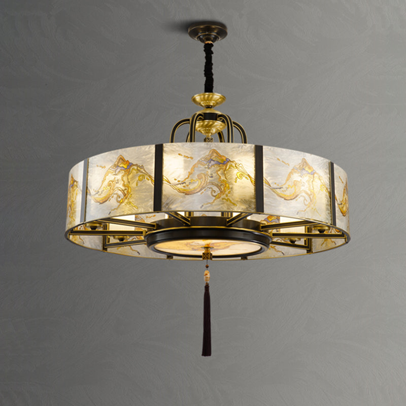 Chinese Round Enamel Copper Glass Chandelier