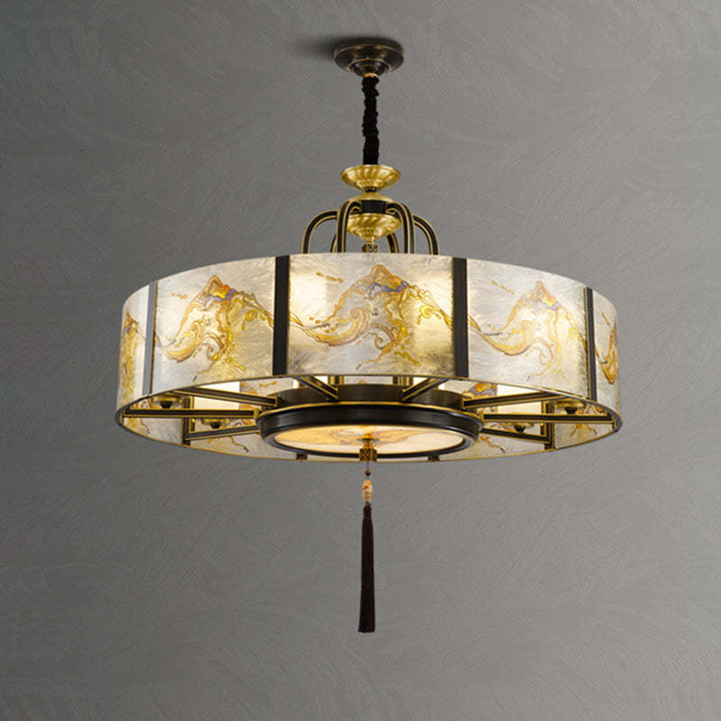 Chinese Round Enamel Copper Glass Chandelier