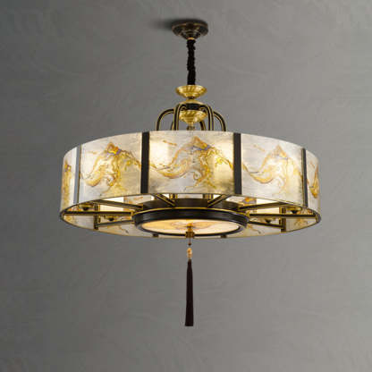Chinese Round Enamel Copper Glass Chandelier