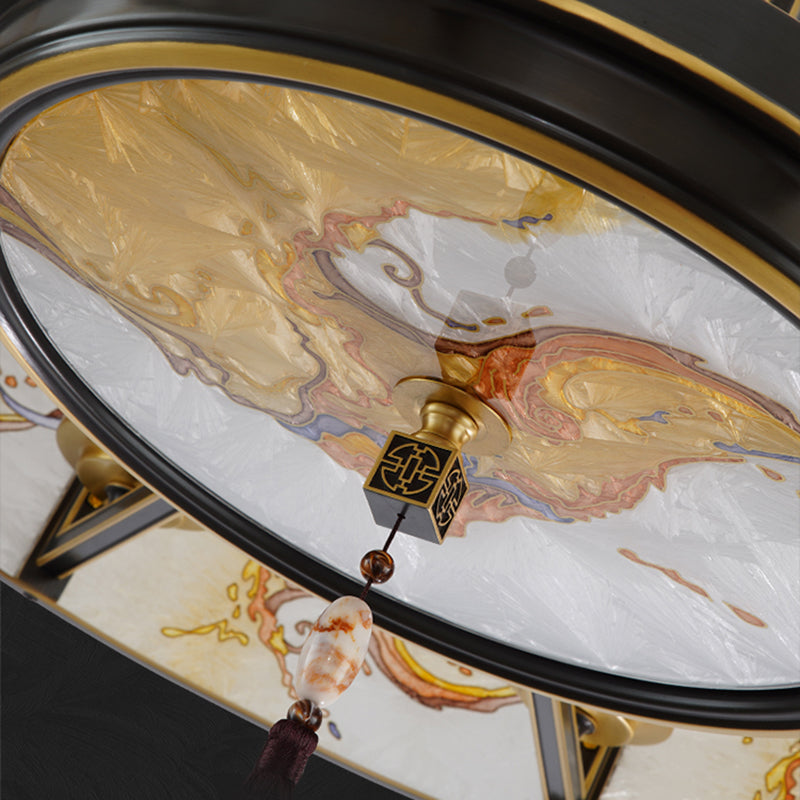 Chinese Round Enamel Copper Glass Chandelier