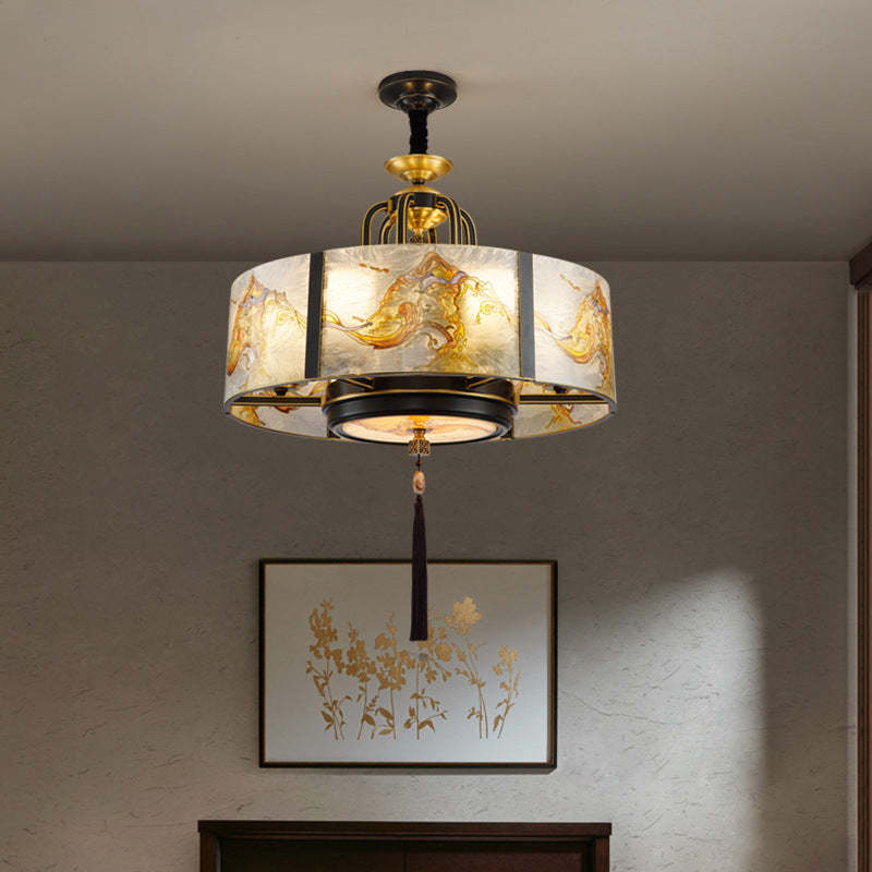 Chinese Round Enamel Copper Glass Chandelier
