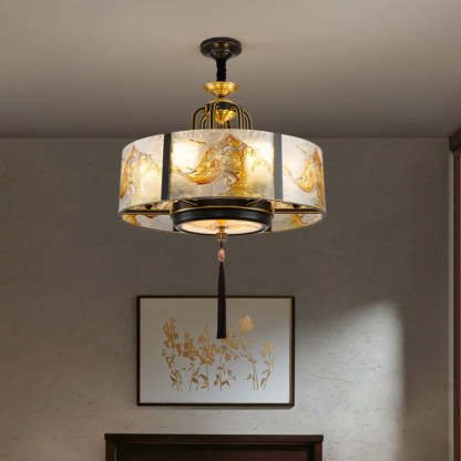 Chinese Round Enamel Copper Glass Chandelier