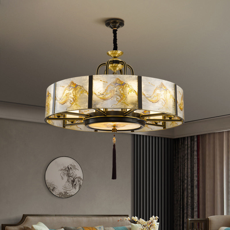 Chinese Round Enamel Copper Glass Chandelier