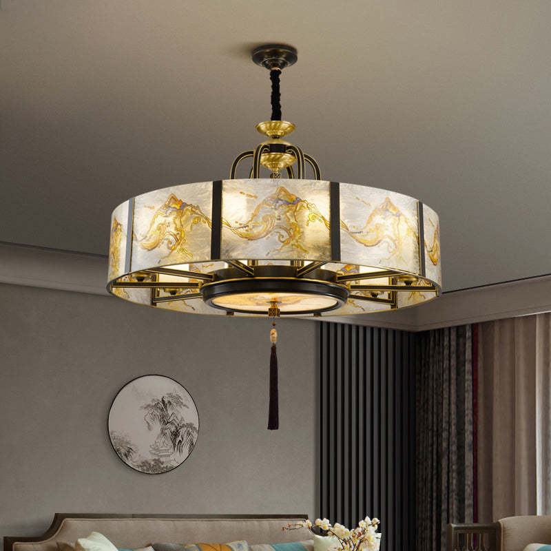 Chinese Round Enamel Copper Glass Chandelier