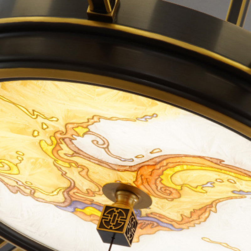Chinese Round Enamel Copper Glass Chandelier