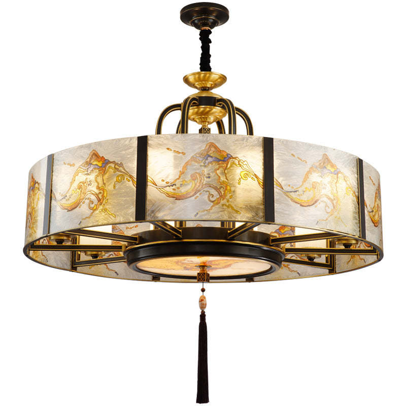 Chinese Round Enamel Copper Glass Chandelier